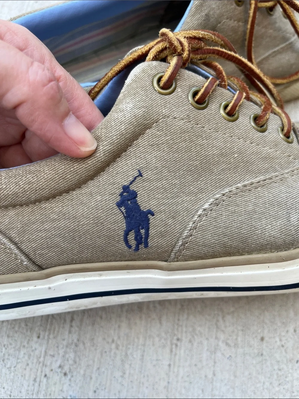 Polo Ralph Lauren Vaughn Men’s 9D Khaki Canvas Suede Leather Lace Sneakers
